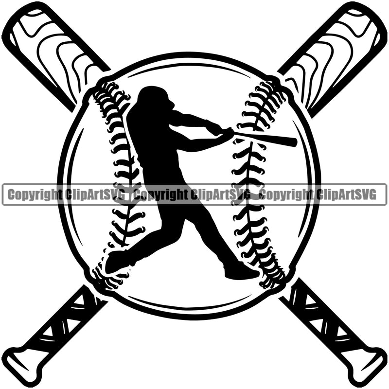 Baseball Sport Team League Equipment Bat Crossed Silhouette Design Element E-Sport Sports Fantasy Game Player Hit Homerun Ball Professional Stadium Outfield Competition Field Leather Logo Clipart SVG