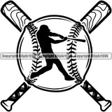 Baseball Sport Team League Equipment Bat Crossed Silhouette Design Element E-Sport Sports Fantasy Game Player Hit Homerun Ball Professional Stadium Outfield Competition Field Leather Logo Clipart SVG