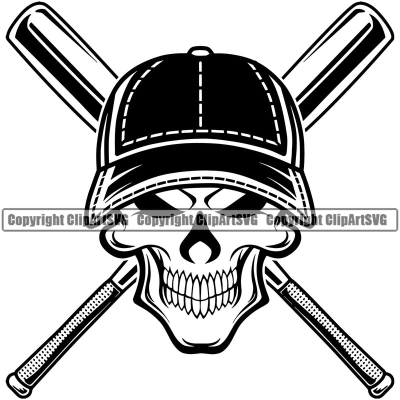 Baseball Sport Team League Equipment Skull Skeleton Hat Design Bat Crossed Design Element E-Sport Sports Fantasy Game Player Ball Professional Stadium Outfield Competition Field Leather Logo Clipart SVG