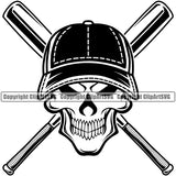 Baseball Sport Team League Equipment Skull Skeleton Hat Design Bat Crossed Design Element E-Sport Sports Fantasy Game Player Ball Professional Stadium Outfield Competition Field Leather Logo Clipart SVG