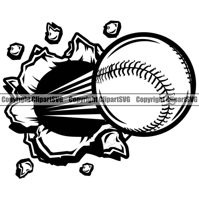 Baseball Sport Team League Equipment E-Sport Sports Break Hole Breaking Through Wall Speed Lines Design Element Fantasy Game Player Ball Professional Stadium Outfield Competition Field Leather Logo Clipart SVG
