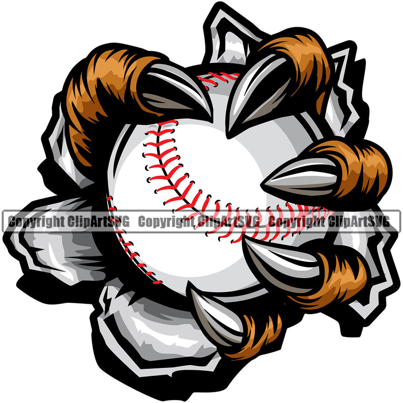 Baseball Sport Team League Equipment Animal Claw Cartoon Character Mascot Hole Hand Color Design Element E-Sport Sports Fantasy Game Player Ball Professional Stadium Outfield Competition Field Leather Logo Clipart SVG