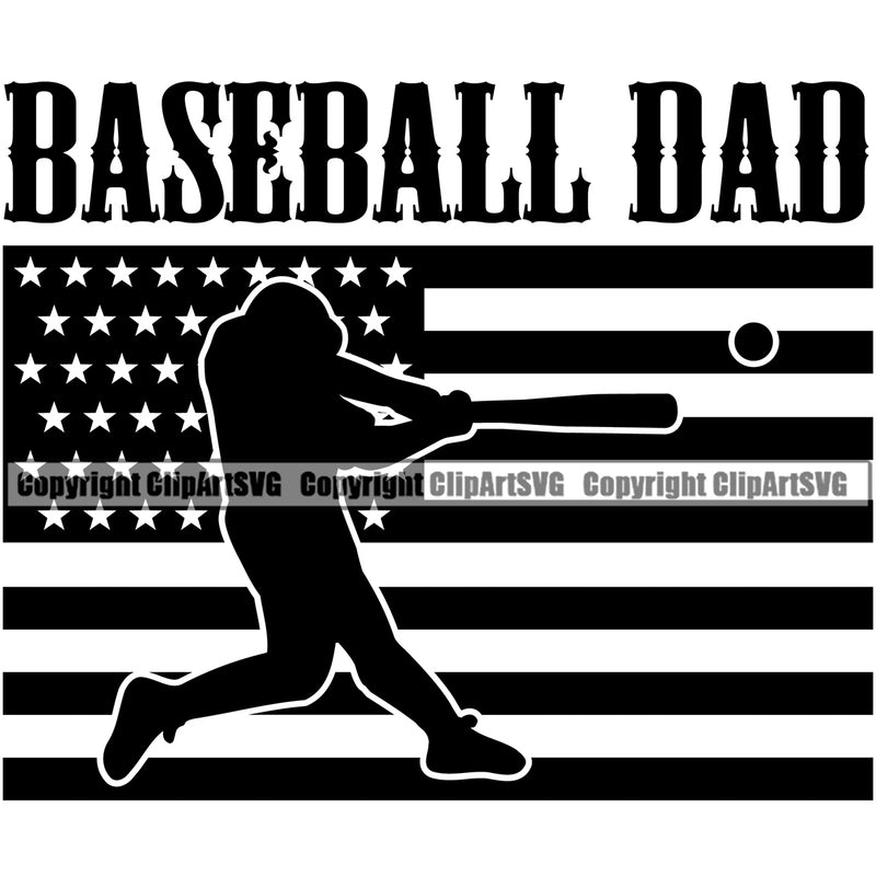 Baseball Sport Team League Equipment E-Sport Sports Fantasy Game USA Flag United State Black Color Design Element Dad Player Hit Homerun Ball Professional Stadium Outfield Competition Field Leather Logo Clipart SVG