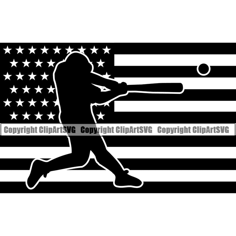 Baseball Sport Team League Equipment Dad USA Flag United State Design Element Silhouette E-Sport Sports Fantasy Game Player Ball Hit Homerun Professional Stadium Outfield Competition Field Leather Logo Clipart SVG