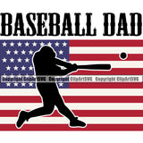 Baseball Sport Team League Equipment E-Sport Baseball Dad United State USA Color Flag Silhouette Design Element Sports Fantasy Game Player Hit Homerun Ball Professional Stadium Outfield Competition Field Leather Logo Clipart SVG