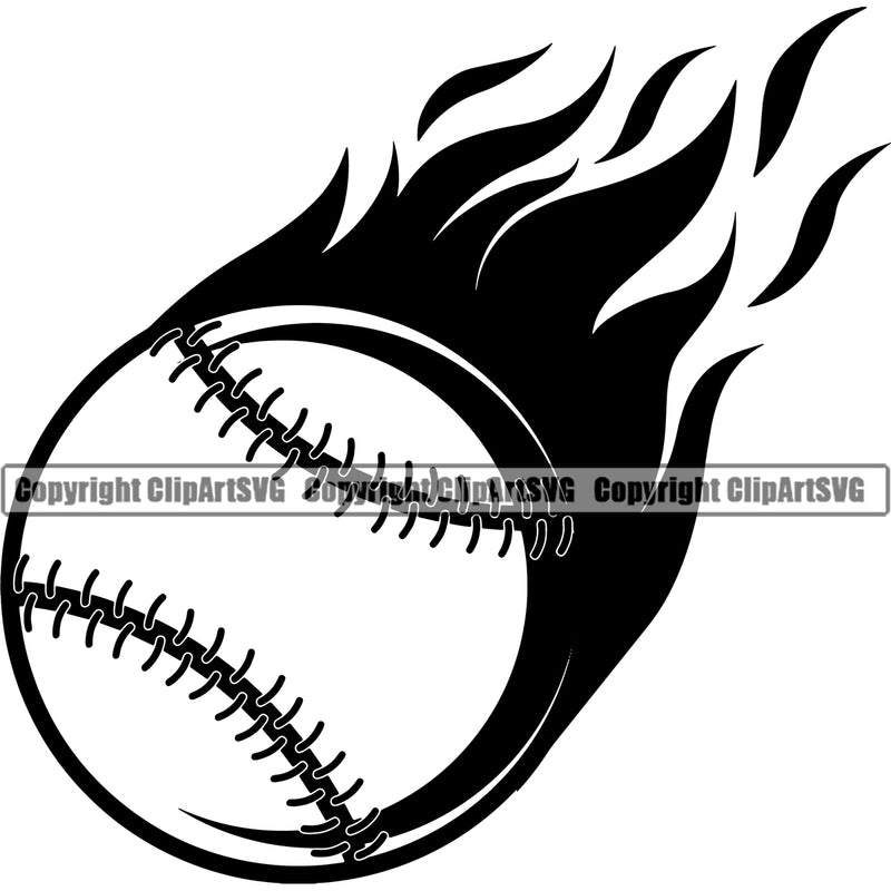 Baseball Sport Team League Equipment Baseball Fire Top Design Element E-Sport Sports Fantasy Game Player Ball Fire Flames Motion Moving Fast Design Element Professional Stadium Outfield Competition Field Leather Logo Clipart SVG