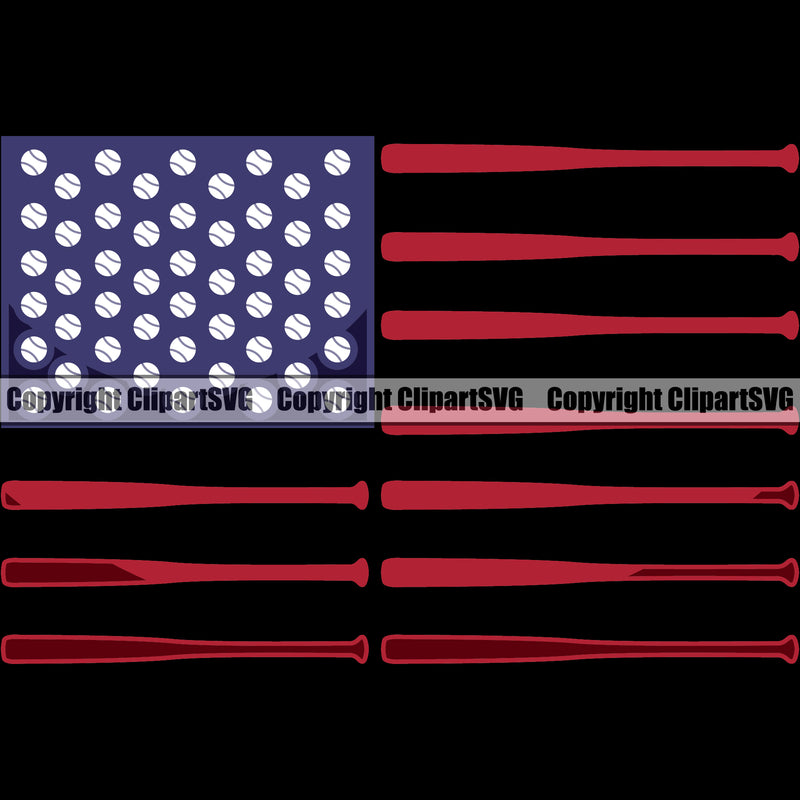 Baseball Sport Team League Equipment E-Sport Sports Fantasy Baseball Bat Ball Color Design Element USA Flag Game Player Ball Professional Stadium Outfield Competition Field Leather Logo Clipart SVG