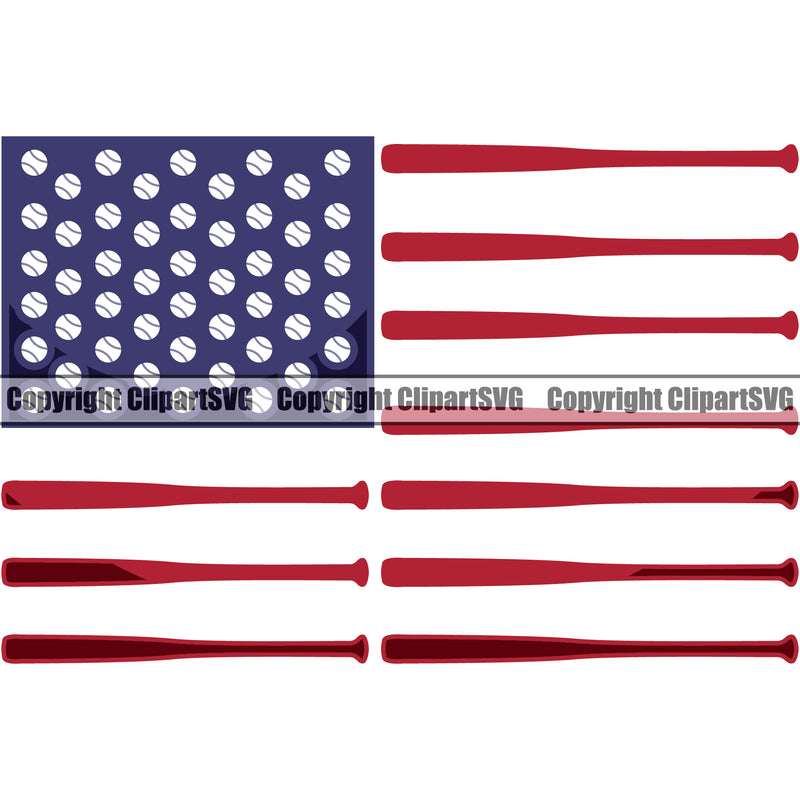 Baseball Sport Team League Equipment E-Sport Sports United States USA Flag Bat Ball Color Design Element Fantasy Game Player Ball Professional Stadium Outfield Competition Field Leather Logo Clipart SVG