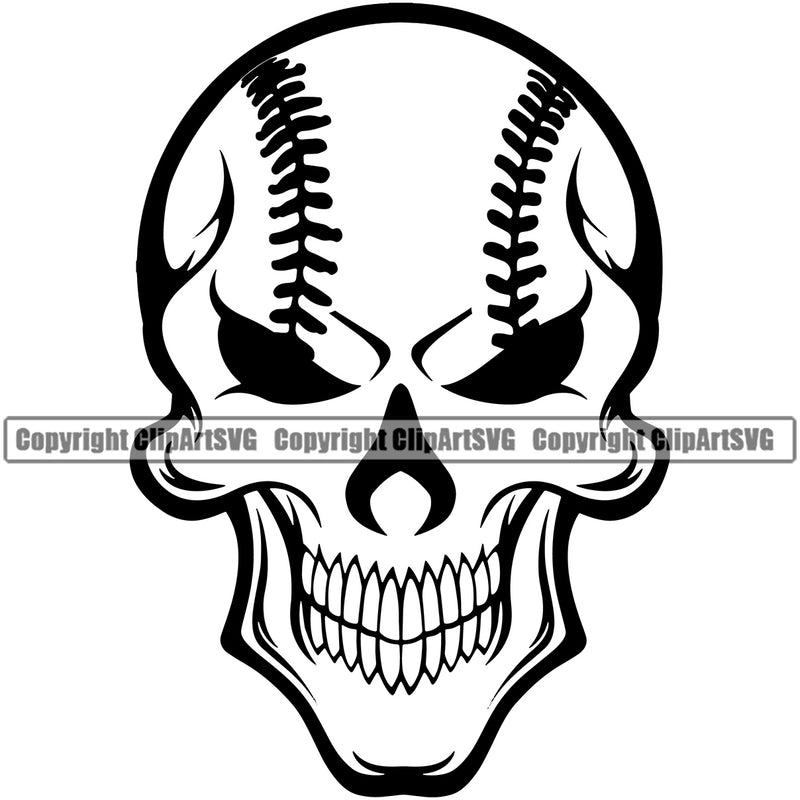 Baseball Sport Team League Equipment E-Sport Sports Skull Head White Design Element Fantasy Game Player Ball Professional Stadium Outfield Competition Field Leather Logo Clipart SVG
