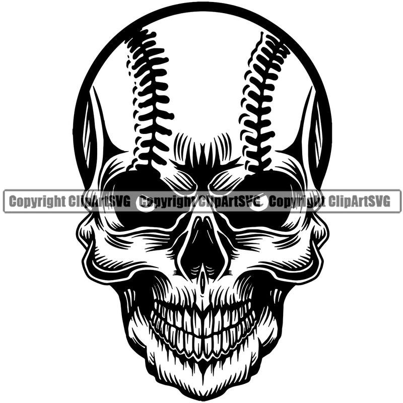 Baseball Sport Team League Equipment E-Sport Sports Skull Skeleton Black Color Eyes Head Design Element Fantasy Game Player Ball Professional Stadium Outfield Competition Field Leather Logo Clipart SVG