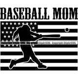 Baseball Sport Team League Equipment E-Sport Sports Fantasy Baseball Mom Black Color Quote Text USA Flag United State Design Element Game Player Ball Professional Stadium Outfield Competition Field Leather Logo Clipart SVG