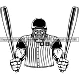 Baseball Sport Team Mascot League Equipment E-Sport Sports Fantasy Game Player Mean Bats Double Design Element Ball Professional Stadium Outfield Competition Field Leather Logo Clipart SVG