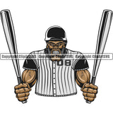 Baseball Sport Team Mascot League Equipment E-Sport Sports Fantasy Game Player Mean Color Body Double Hand Bat Design Element Ball Professional Stadium Outfield Competition Field Leather Logo Clipart SVG