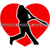 Baseball Hit Homerun Sport Team League Equipment E-Sport Sports Fantasy Baseball Player Silhouette Heart Red Color Design Element Game Ball Professional Stadium Outfield Competition Field Leather Logo Clipart SVG