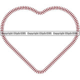 Baseball Ball Team League ESport Sports Fantasy Game Play Stitches Hearts Red Color Design Element Outline Border Background Art Design Competition Logo Equipment Clipart SVG