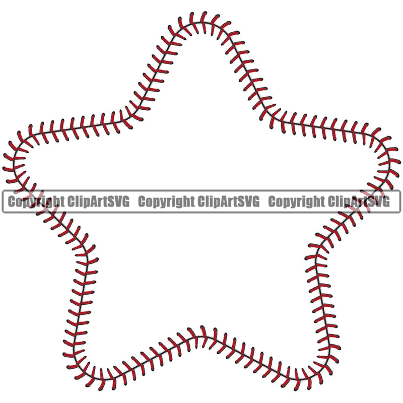 Baseball Ball Team League ESport Sports Fantasy Game Play Stitches Star Red Color Design Element Outline Border Background Art Design Competition Logo Equipment Clipart SVG