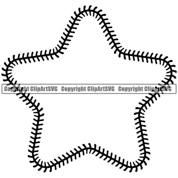 Baseball Ball Team League ESport Sports Fantasy Game Play Stitches Star Design Element Black Color Outline Border Background Art Design Competition Logo Equipment Clipart SVG