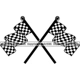 Motorcycle Car Street Racing Race Racer Transportation Checker Sports Car Racing Checkered Flag Crossed Design Element White Background Outline Background Design Element Art Logo Clipart SVG