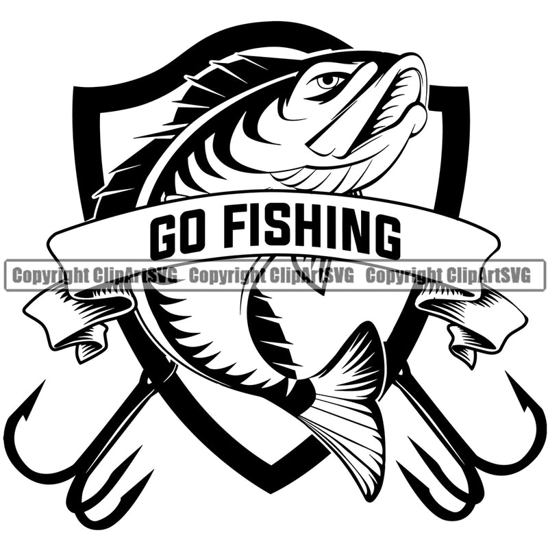 Fishing Fish Fisherman Hunt Hunting Hunter Bass Hook Go Fishing Logo Quote Text Design Element Outdoor Sport Hunting Lake Pond Sea River Ocean Design Logo Clipart SVG