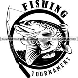 Fishing Fish Fisherman Hunt Hunting Hunter Outdoor Sport Bass Logo Fishing Tournament Quote Text Circle Design Element Hunting Lake Pond Sea River Ocean Design Logo Clipart SVG