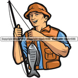 Fishing Fish Fisherman Hunt Hunting Hunter Outdoor Sport Hunting Fisherman Smile Face With Fishing White Background Design Element Lake Pond Sea River Ocean Design Logo Clipart SVG