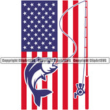 Fishing Fish Fisherman Hunt Hunting Hunter Fishing Hooks Under Flag United State USA Flag Color Design Element Outdoor Sport Hunting Lake Pond Sea River Ocean Design Logo Clipart SVG