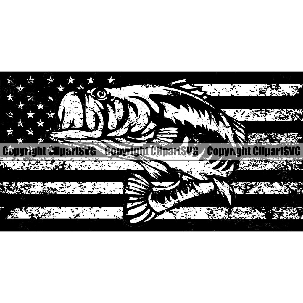 Fishing Fish Fisherman Hunt Hunting Hunter Fish Under United State USA Flag Design Element Mascot Outdoor Sport Hunting Lake Pond Sea River Ocean Design Logo Clipart SVG