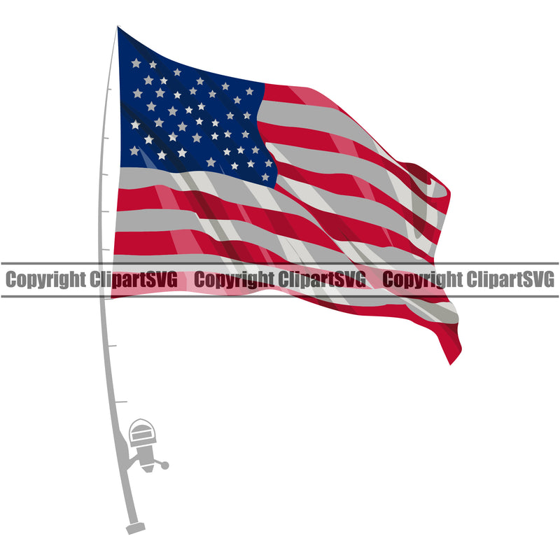 Fishing Fish Fisherman Hunt Hunting Hunter Outdoor United State USA Flag Pole Wavy Vector Color What Background Design Element Sport Hunting Lake Pond Sea River Ocean Design Logo Clipart SVG