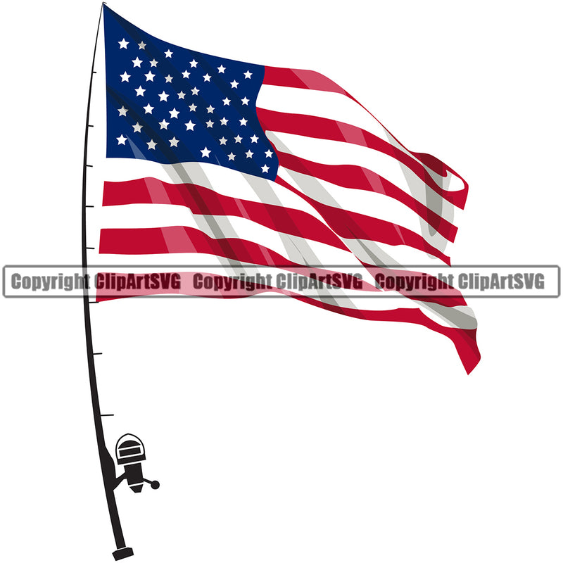 Fishing Fish Fisherman Hunt Hunting Hunter Outdoor Fishing Flag USA Pole United State White Background Design Element Sport Hunting Lake Pond Sea River Ocean Design Logo Clipart SVG