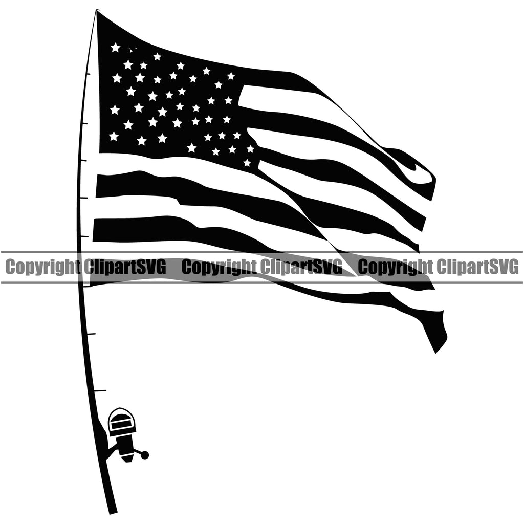 American fishing flag. Black and white USA flag and yellow fishing rod.  20337590 Vector Art at Vecteezy