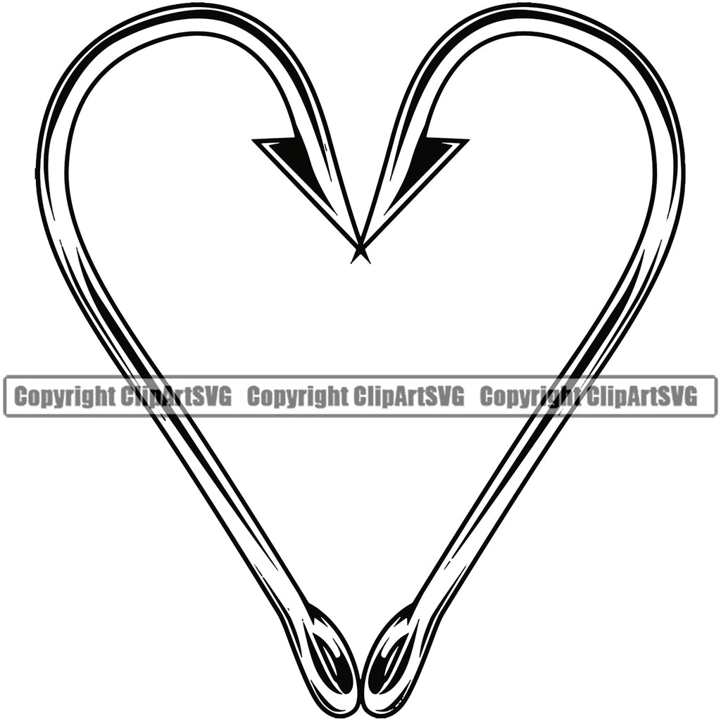 black fish hook hearts Fishing Fish Fisherman Hunt Hunting Hunter Outdoor Sport Fishing Hooks Heart Design Element Silver Color White Background Lake Pond Sea River Ocean Design Logo Clipart SVG – ClipArt SVG