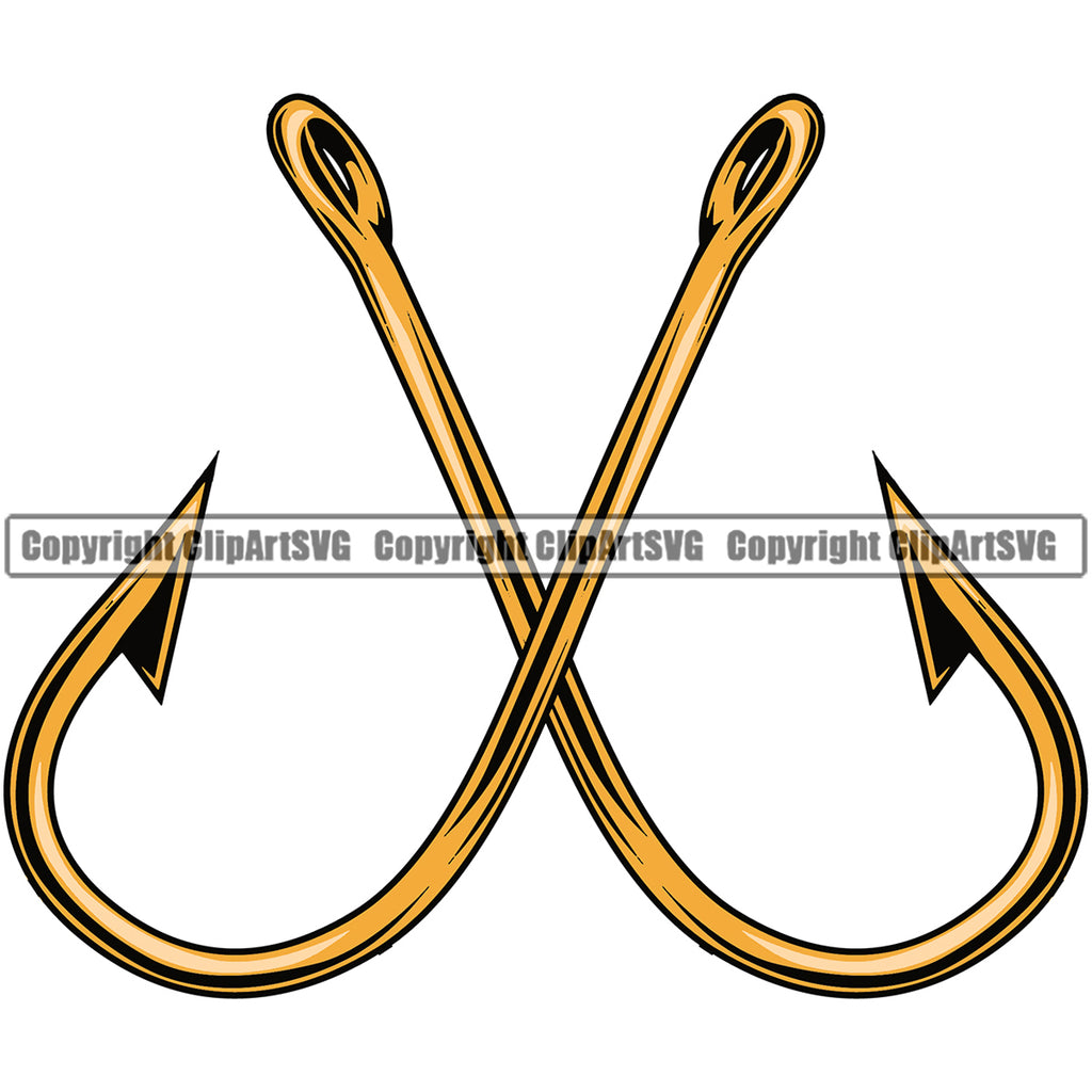 Fishing Fish Fisherman Hunt Hunting Hunter Outdoor Double Hook Crossed Color Design Element White Background Sport Hunting Lake Pond Sea River Ocean Design Logo Clipart SVG