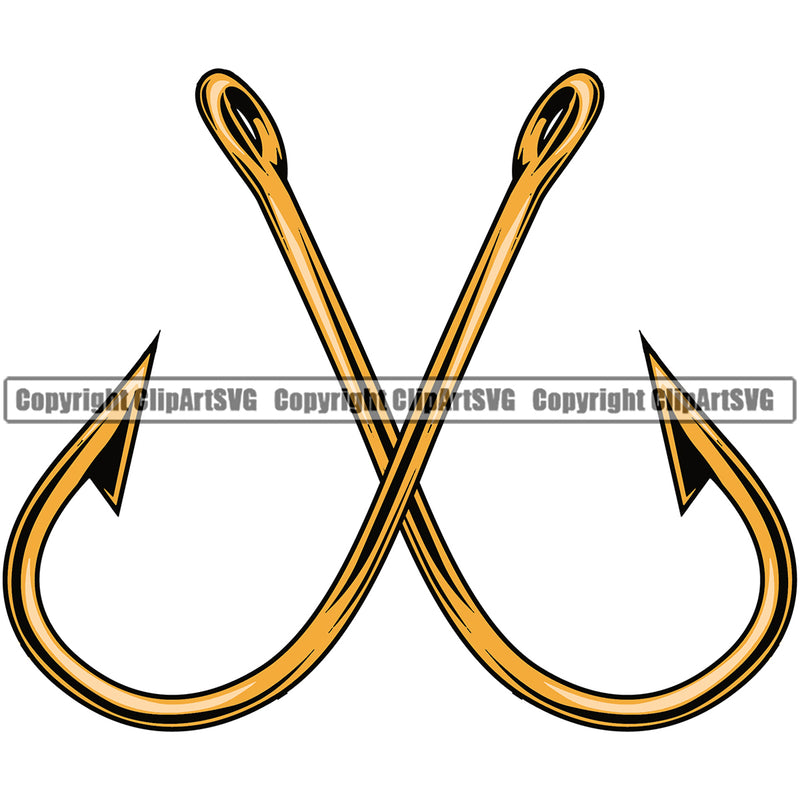 Fishing Fish Fisherman Hunt Hunting Hunter Outdoor Double Hook Crossed Color Design Element White Background Sport Hunting Lake Pond Sea River Ocean Design Logo Clipart SVG