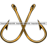 Fishing Fish Fisherman Hunt Hunting Hunter Outdoor Double Hook Crossed Color Design Element White Background Sport Hunting Lake Pond Sea River Ocean Design Logo Clipart SVG