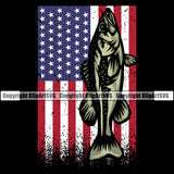 Fishing Fish Fisherman Hunt Hunting Hunter Outdoor Sport USA Flag United State Flag Color Design Element Black Background Lake Pond Sea River Ocean Design Logo Clipart SVG