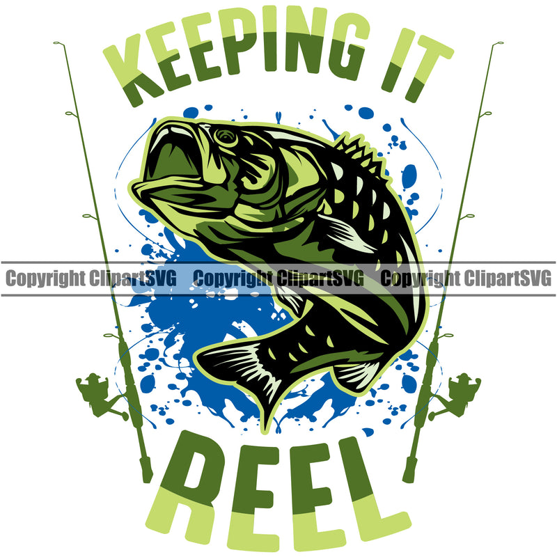 Fishing Fish Fisherman Hunt Hunting Hunter Outdoor Sport Keeping It Reel Color Fish Design Element White Background Lake Pond Sea River Ocean Design Logo Clipart SVG