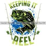 Fishing Fish Fisherman Hunt Hunting Hunter Outdoor Sport Keeping It Reel Color Fish Design Element White Background Lake Pond Sea River Ocean Design Logo Clipart SVG