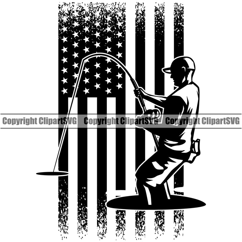 Fishing Fish Fisherman Hunt Hunting Hunter Outdoor Sport Hunting Fishing Fisherman USA Flag United State Vector Design Element Lake Pond Sea River Ocean Design Logo Clipart SVG