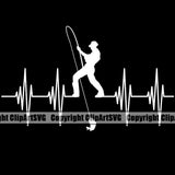 Fishing Heartbeat EKG Wave Graph Electrocardiogram Fish Fisherman Hunt Hunting Hunter Outdoor Sport Hunting Fisherman Silhouette Black Background Design Element Lake Pond Sea River Ocean Design Logo Clipart SVG