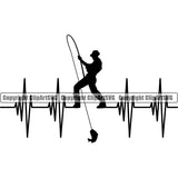 Fishing Heartbeat EKG Wave Graph Electrocardiogram Fish Fisherman Hunt Hunting Hunter Outdoor Sport Hunting Fisherman Silhouette White Background Design Element Lake Pond Sea River Ocean Design Logo Clipart SVG