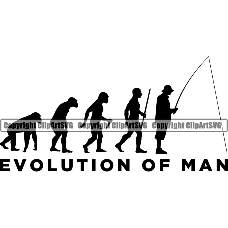 Fishing Fish Fisherman Hunt Hunting Hunter Outdoor Sport Hunting Evolution Of Man Silhouette White Background Design Element Lake Pond Sea River Ocean Design Logo Clipart SVG