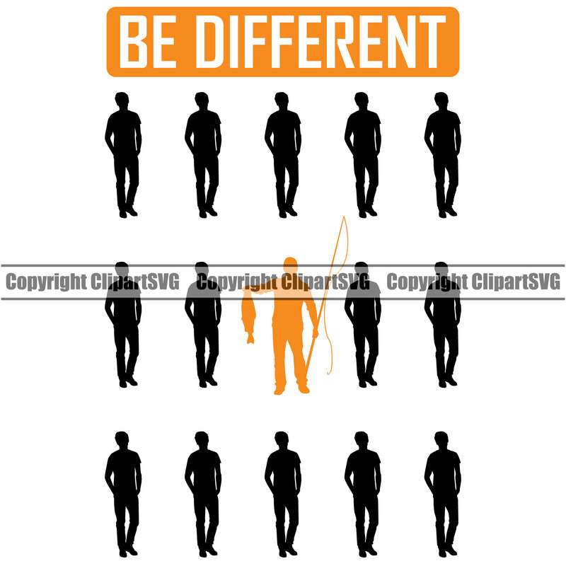 Fishing Fish Fisherman Hunt Hunting Hunter Outdoor Sport Silhouette Be Different Fisherman Color Quote Text Vector Design Element Hunting Lake Pond Sea River Ocean Design Logo Clipart SVG