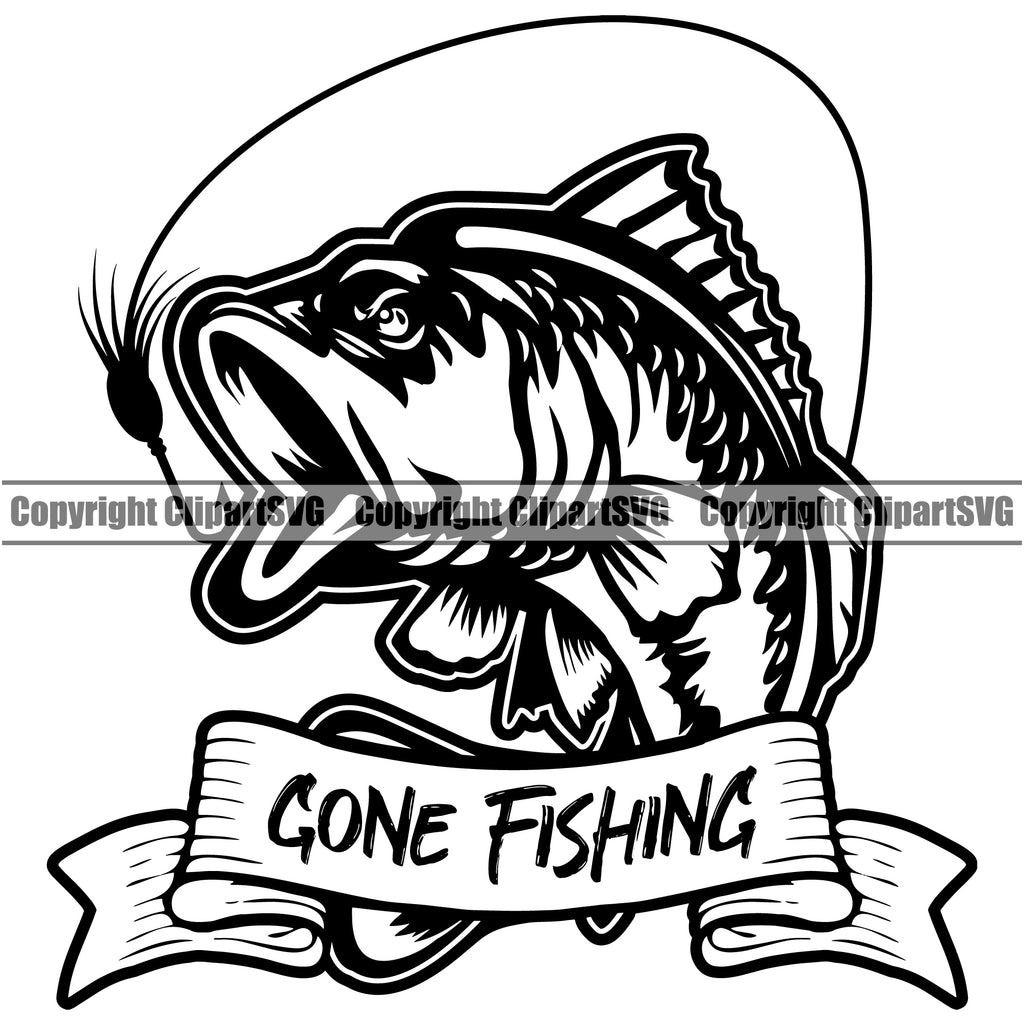 Fishing Fish Fisherman Hunt Hunting Hunter Outdoor Sport Gone Fishing Quote  Text Vector Design Element Lake