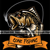 Fishing Fish Fisherman Hunt Hunting Hunter Outdoor Sport Gone Fishing Quote Text Black Background Design Element Lake Pond Sea River Ocean Rod Reel Business Company Blank Empty Banner Ribbon Design Logo Clipart SVG