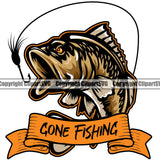 Fishing Fish Fisherman Hunt Hunting Hunter Outdoor Sport Gone Fishing Quote Text Color Fish White Background Design Element Lake Pond Sea River Ocean Rod Reel Business Company Blank Empty Banner Ribbon Design Logo Clipart SVG