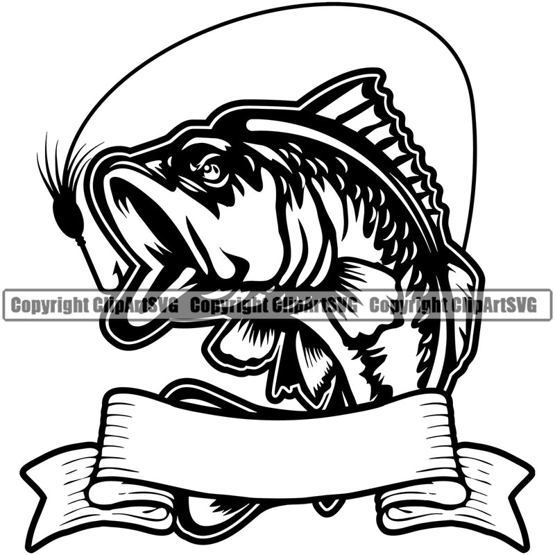 Fishing Fish Fisherman Hunt Hunting Hunter Outdoor Sport Hunting Fish Hook Vector Design Element White Background Lake Pond Sea River Ocean Rod Reel Business Company Blank Empty Banner Ribbon Design Logo Clipart SVG