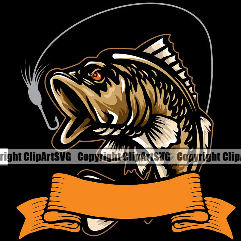 Fishing Fish Fisherman Hunt Hunting Hunter Outdoor Sport Hunting Fishing Color Black Background Design Element Lake Pond Sea River Ocean Rod Reel Business Company Blank Empty Banner Ribbon Design Logo Clipart SVG