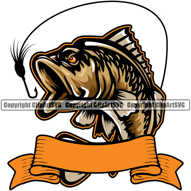 Fishing Fish Fisherman Hunt Hunting Hunter Outdoor Sport Hunting Color Fish White Background Design Element Lake Pond Sea River Ocean Rod Reel Business Company Blank Empty Banner Ribbon Design Logo Clipart SVG