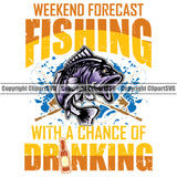 Fishing Fish Fisherman Hunt Hunting Hunter Outdoor Sport Weekend Forecast Fishing With A Chance Of Drinking Yellow Color Quote Text Purple Color Fish White Background Design Element Lake Pond Sea River Ocean Design Logo Clipart SVG