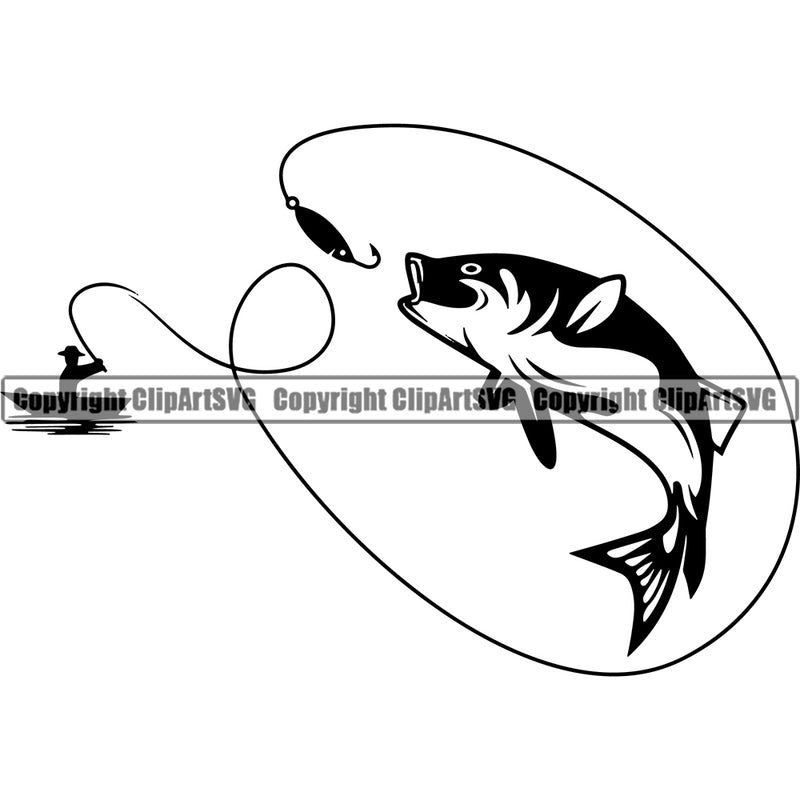 Fishing Fish Fisherman Hunt Hunting Hunter Outdoor Sport Fishing Tackle Big Fish White Background Design Element Lake Pond Sea River Ocean Rod Reel Business Company Design Logo Clipart SVG